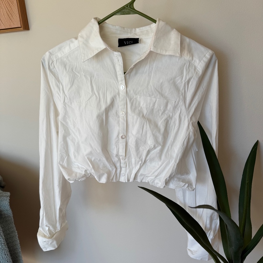 Vici cropped white button up